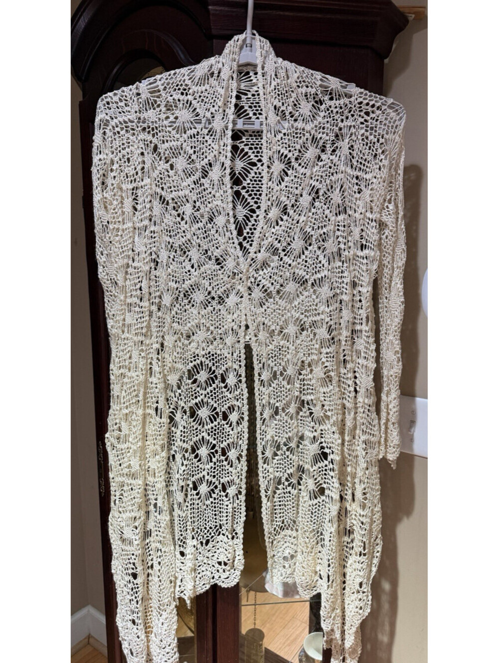 Vtg Cami Hand Crochet Cream Boho Cottagecore Coquette Cover-up Cardigan Sz XL